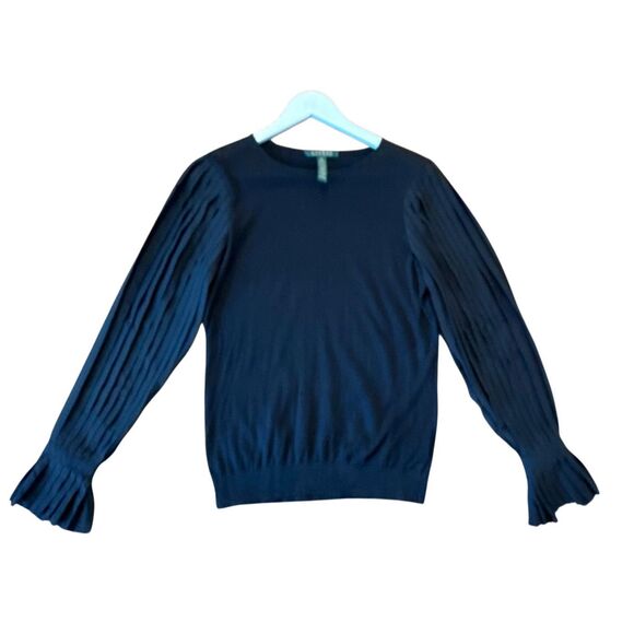 Lauren Ralph Lauren black elegant georgette sleeve sweater top small - Picture 8 of 9